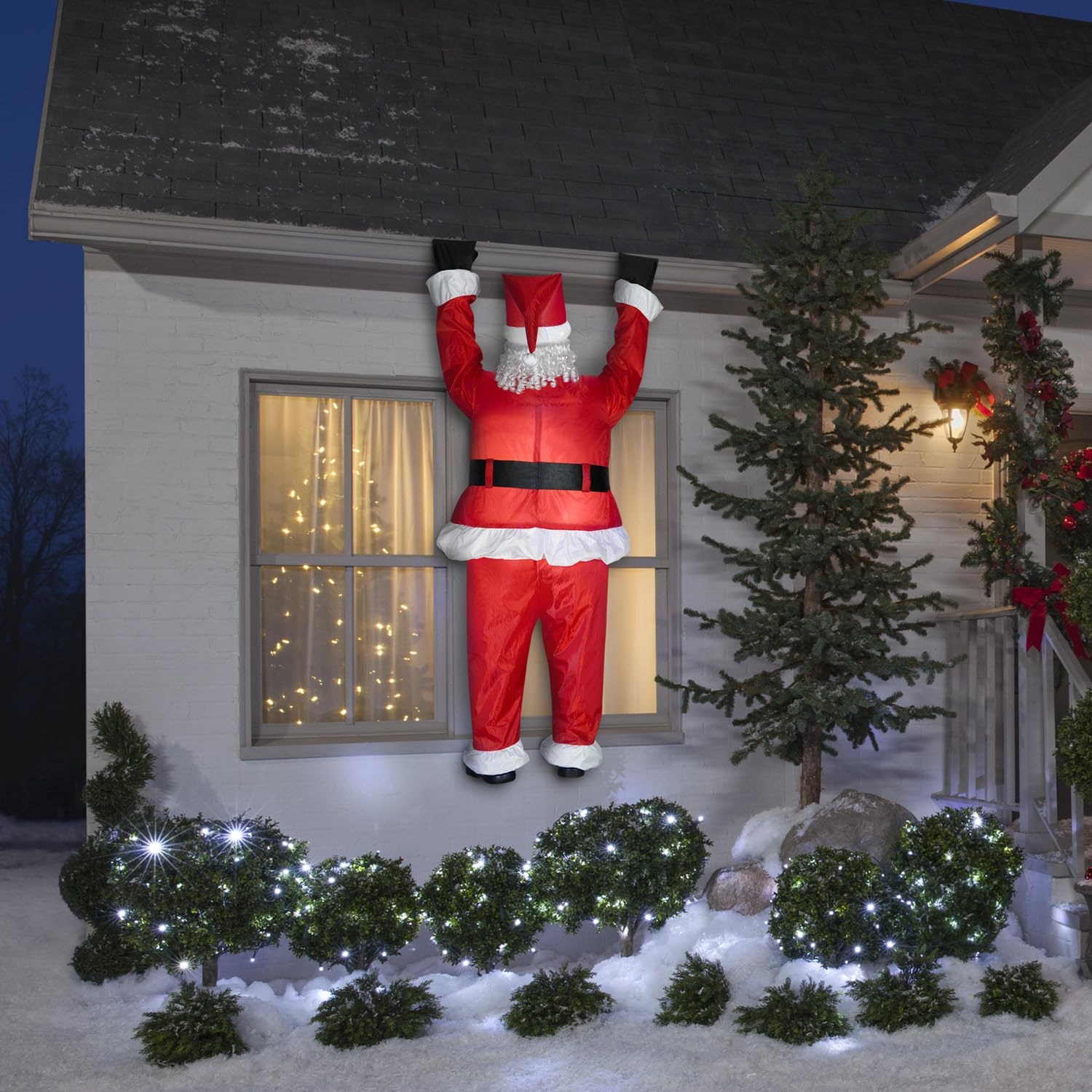 Inflatable Realistic Santa Hanging from Gutter